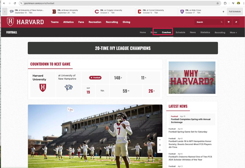 Sport hub: open Coaches (Coaches tab outlined)